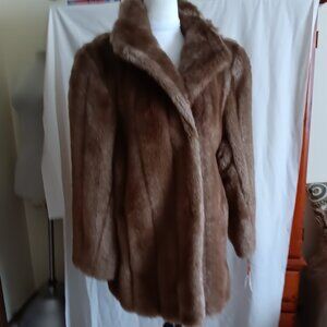 Vtg Faux Mink Fur Coat Brown Large Style VI Ltd New w/Tags Made in US